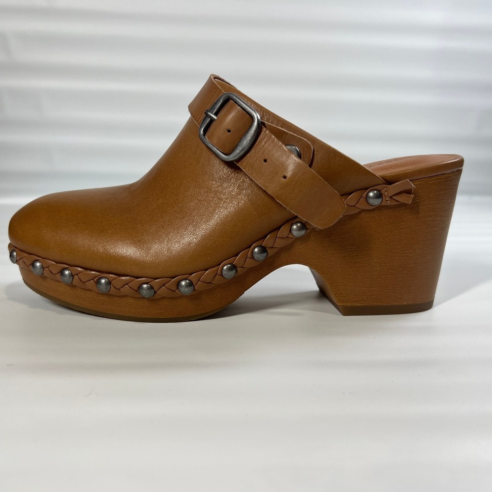 Lucky Brand Clog Heels Tan Leather Studded Braided Trim Slip-On Mule Sandals 7.5 - Picture 7 of 10